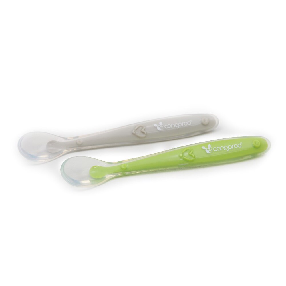 Cangaroo Babylöffel 2er Set TC5010 Silikon, langer Griff, flache Löffelschale grün