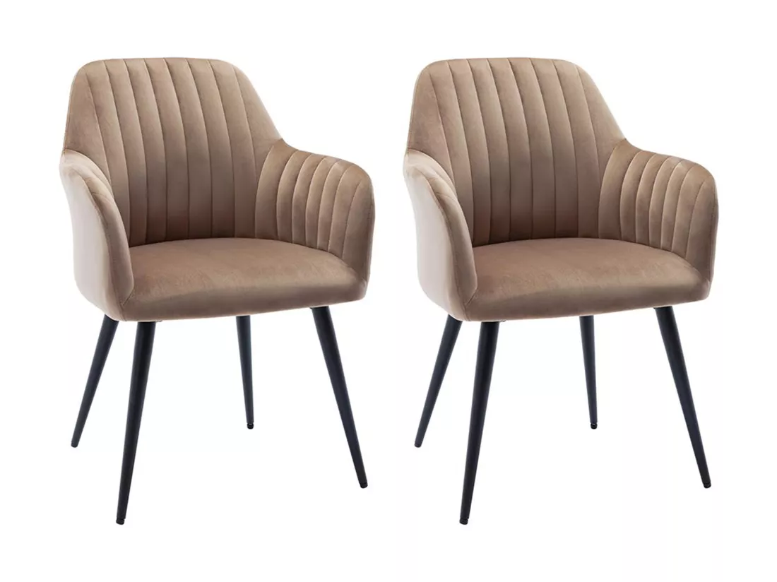 Lot de 2 chaises avec accoudoirs en velours et métal noir - Beige - ELEANA