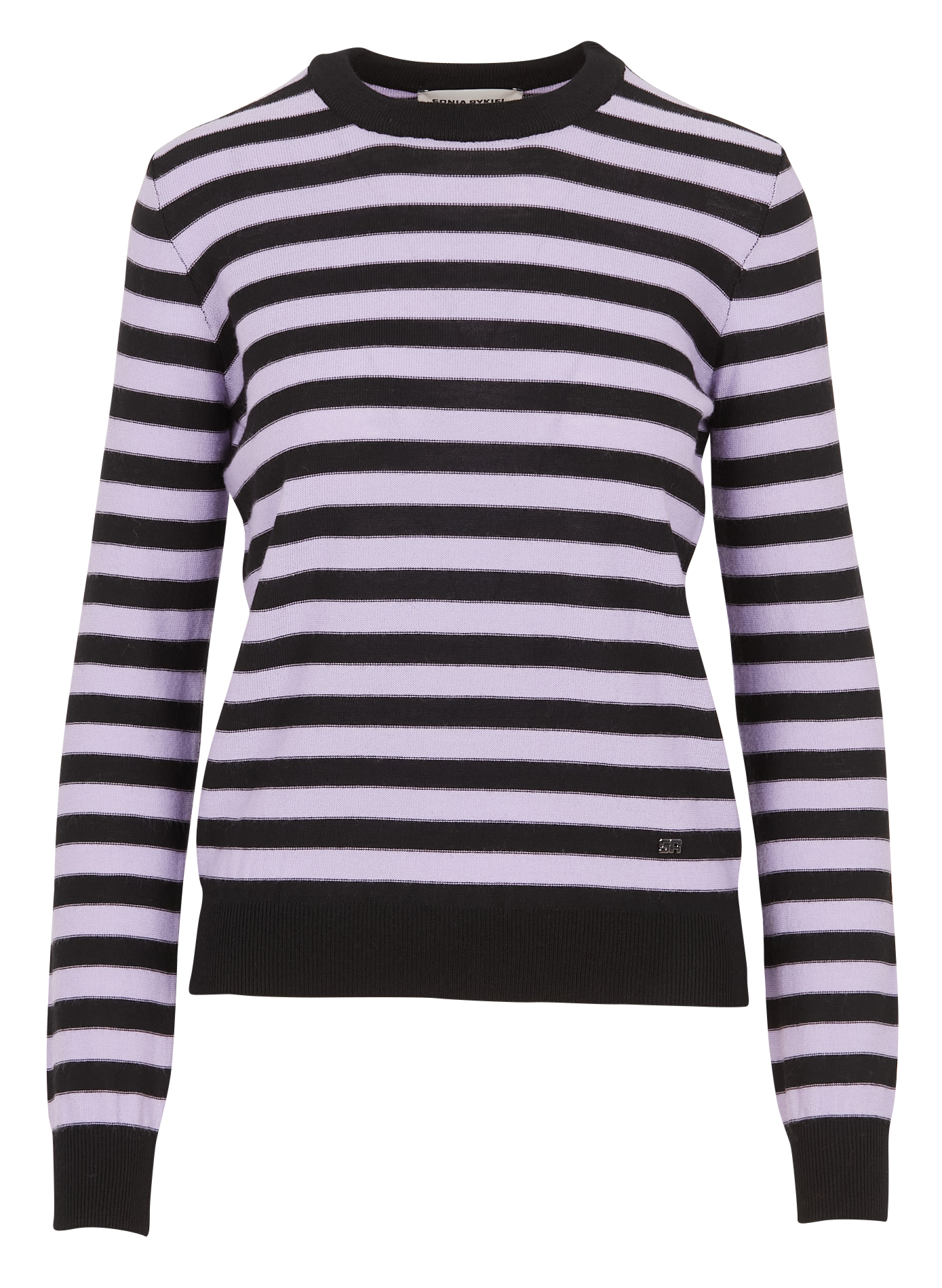 Pull col rond rayé en laine | Noir