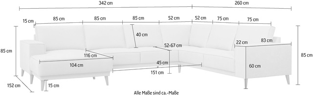 GOODproduct Wohnlandschaft »Oland Skandi, weicher Chenille-Stoff« U-Form, 342 cm, Wellenunterfederung, Skandi-Design, Massivholzfüsse