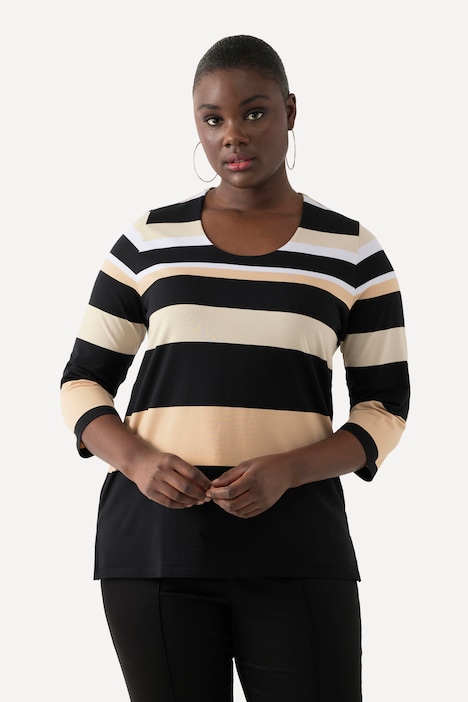 Shirt, Ringel, Rundhals, 3/4-Arm, Pima Cotton