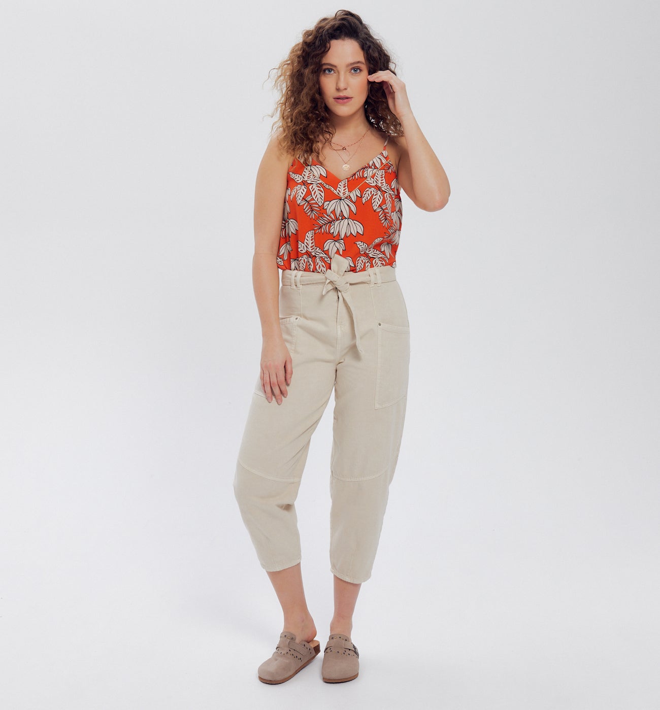Top à fines bretelles Femme - Imprimé orange