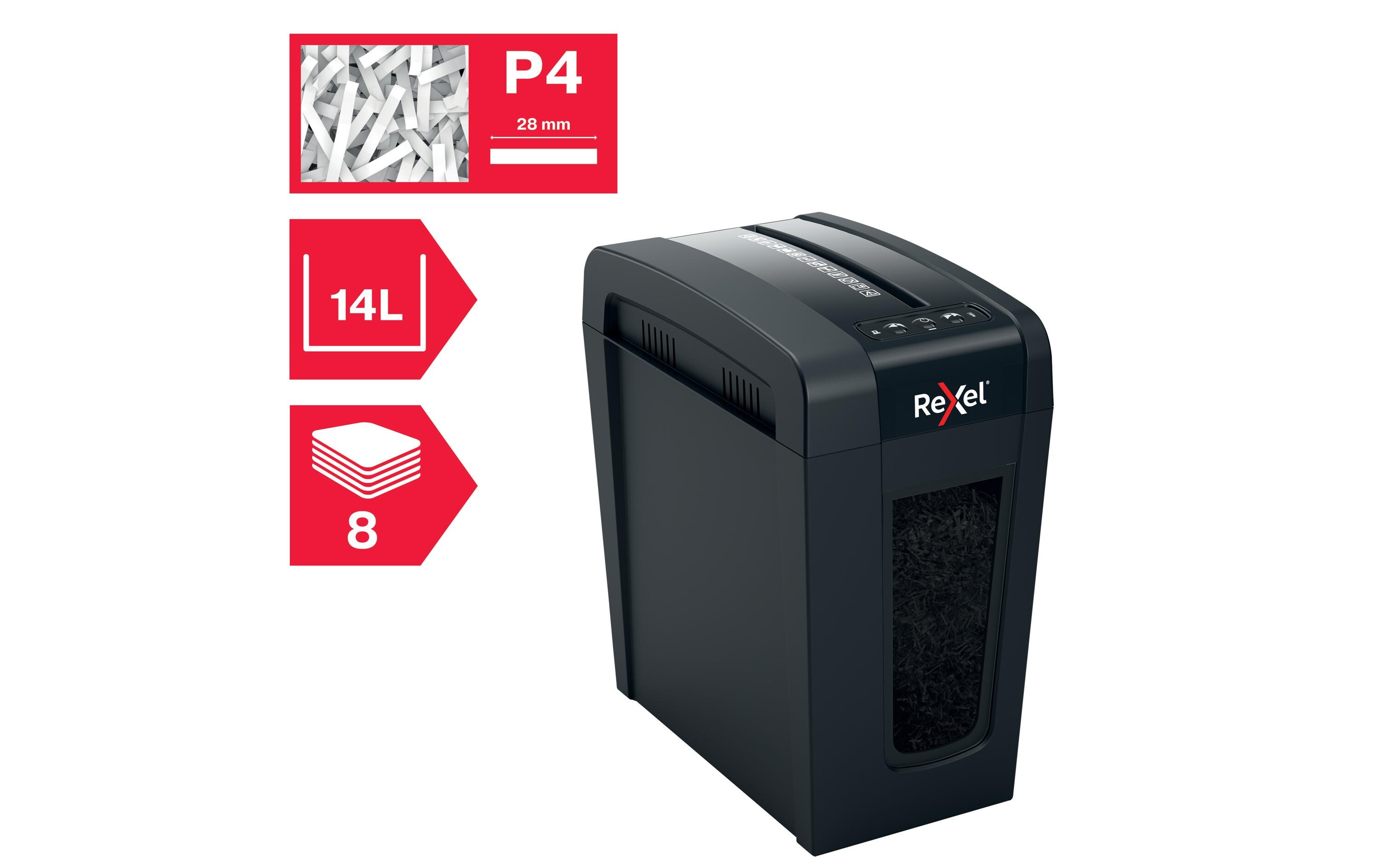 Aktenvernichter Rexel Secure X8-SL P-4, 8 Seiten<br>Manueller Schredder für die sichere Vernichtung vertraulicher Unterlagen