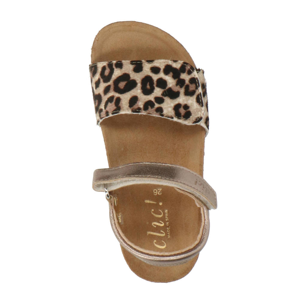 Clic! CL-Grassleren sandalen met panterprint goud