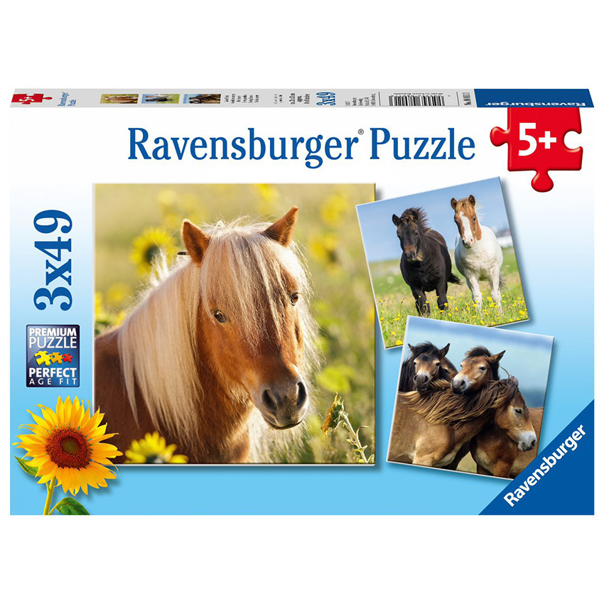 Puzzles 3 x 49 Pièces Adorables Poneys