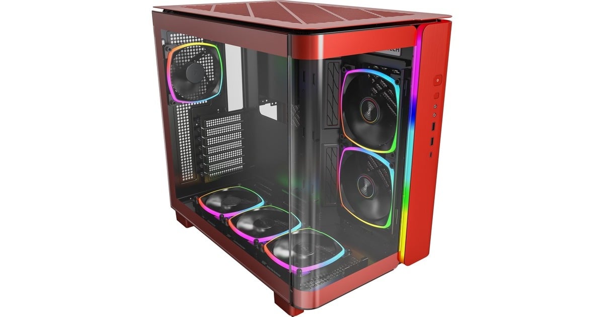 MontechKING 95 PRO midi tower behuizing  (Rood | 2x USB-A | 1x USB-C | RGB | Tempered Glass)