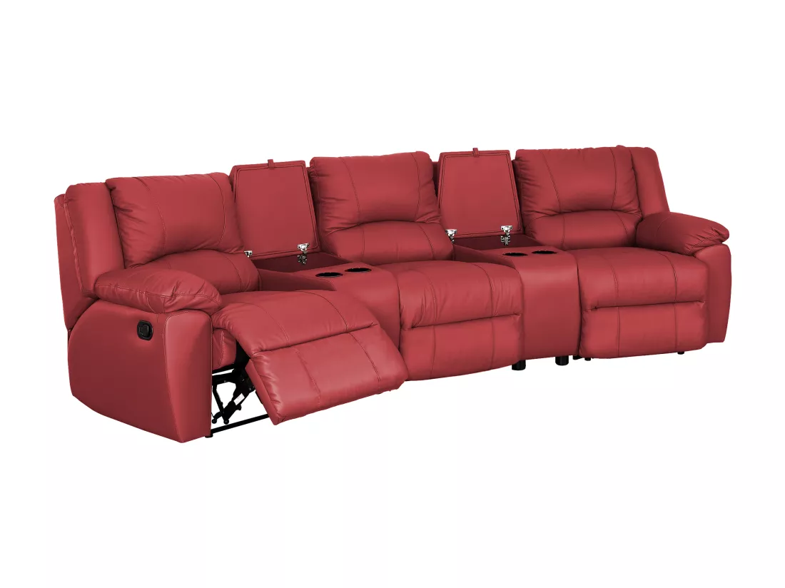 Canapé 3 places et un fauteuil relax en cuir AROMA - Rouge