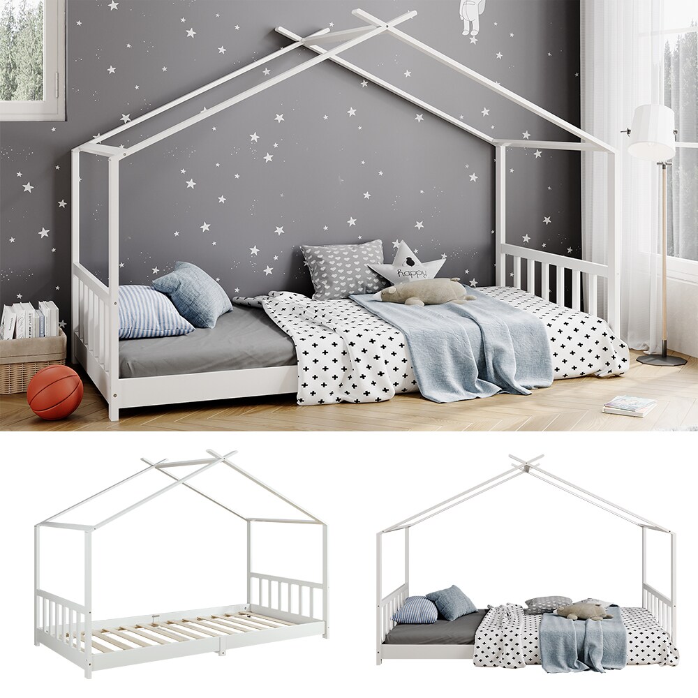 Vitalispa Kinderbett Bettenhaus Einzelbett Fredericke Weiß 200 x 90 cm modern Kinderzimmer Bett Lattenrost Rausfallschutz