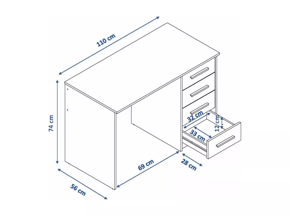 Bureau SAME 4 tiroirs 110x56x74 cm chêne TALESA