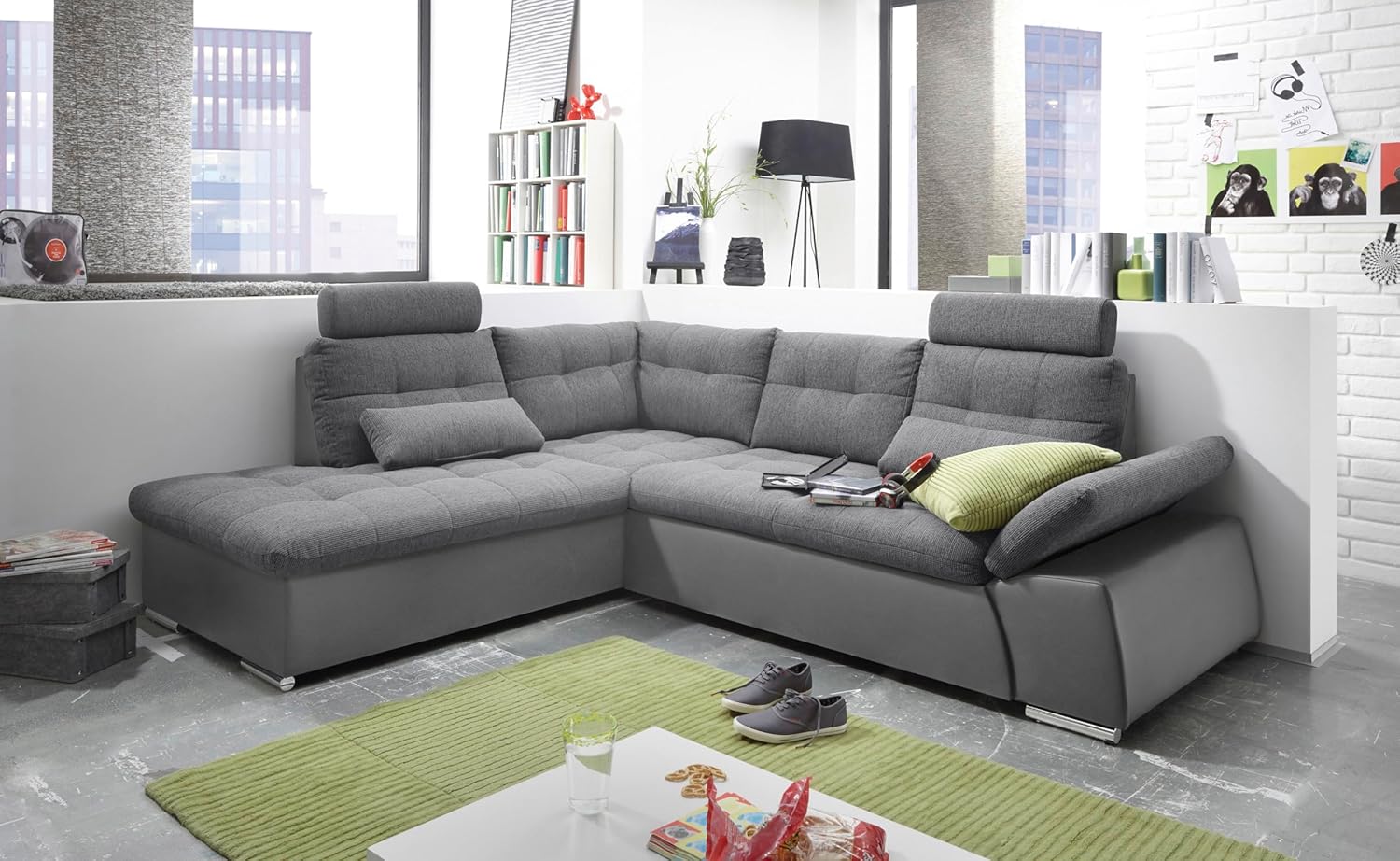 JAKARTA Ecksofa mit Schlaffunktion in Lederoptik, Dunkelgrau / Anthrazit - Moderne Eckcouch in L-Form mit verstellbaren Armlehnen - 260 x 103 x 219 cm (B/H/T)