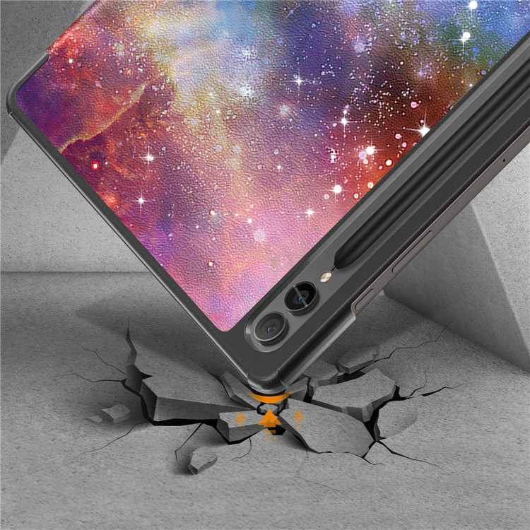 Samsung Galaxy Tab S9 FE  Plus Leder Tasche Smart Cover Schutzhülle   S-Pen Halterung - Galaxie