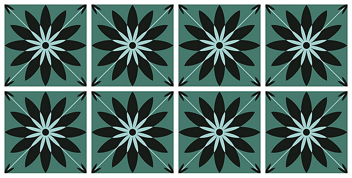 Lot 8 carreaux adhésifs décoratifs Vinyl Way Essaouira Dada Art effet carreau de ciment vert & noir L.20 x L.20 cm x ep.1,3 mm