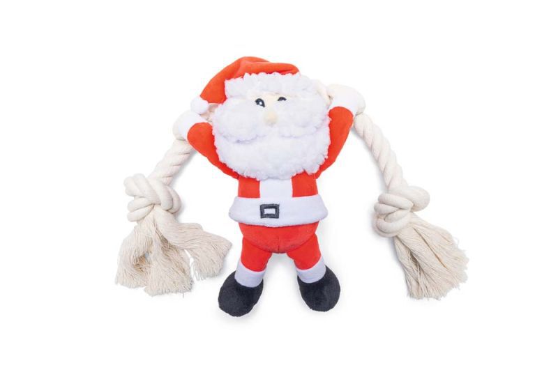 Beeztees Kerstman met Touw - Knuffel - Hondenspeelgoed - Rood - 9x18x1 cm