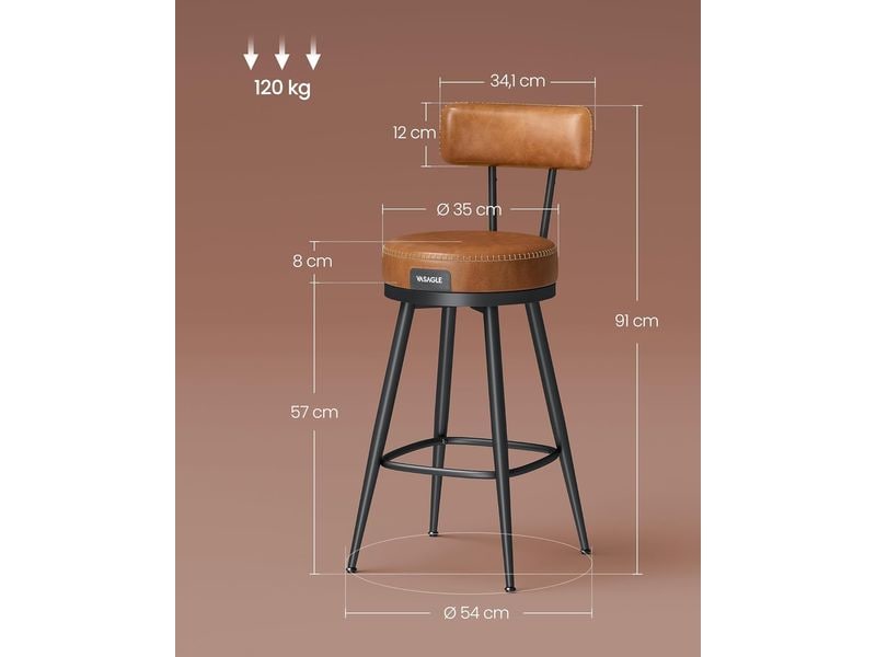 VASAGLE Barhocker 2er Set 54 x 90.5 cm, Braun/Schwarz Stabile Barstühle aus Kunstleder