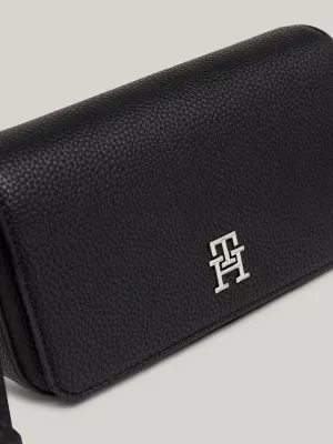 Bolsa transversal com aba e emblema TH