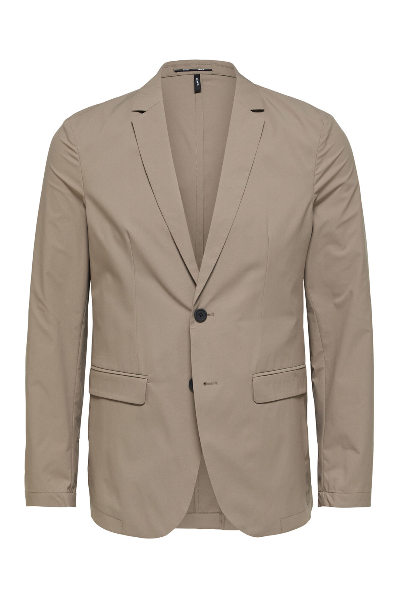 Blazer slim fit com bolsos frontais com aba. - Marrom