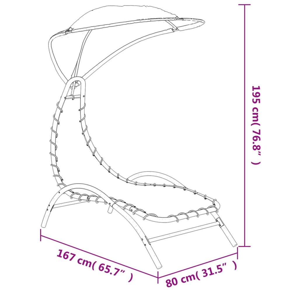 Transat chaise longue bain de soleil lit de jardin terrasse meuble d'extérieur et auvent 167 x 80 x 195 cm tissu et acier gri