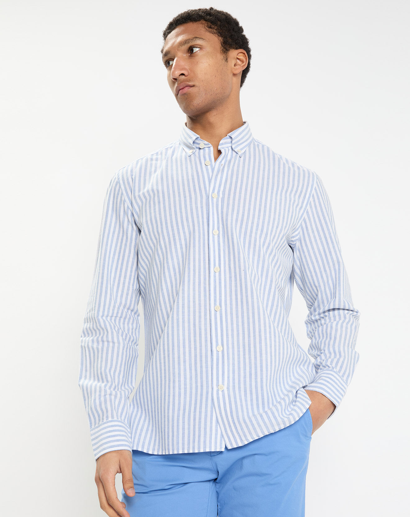 Hackett London Chemise en Coton & Lin Slim Fit à rayures bleu/blanc