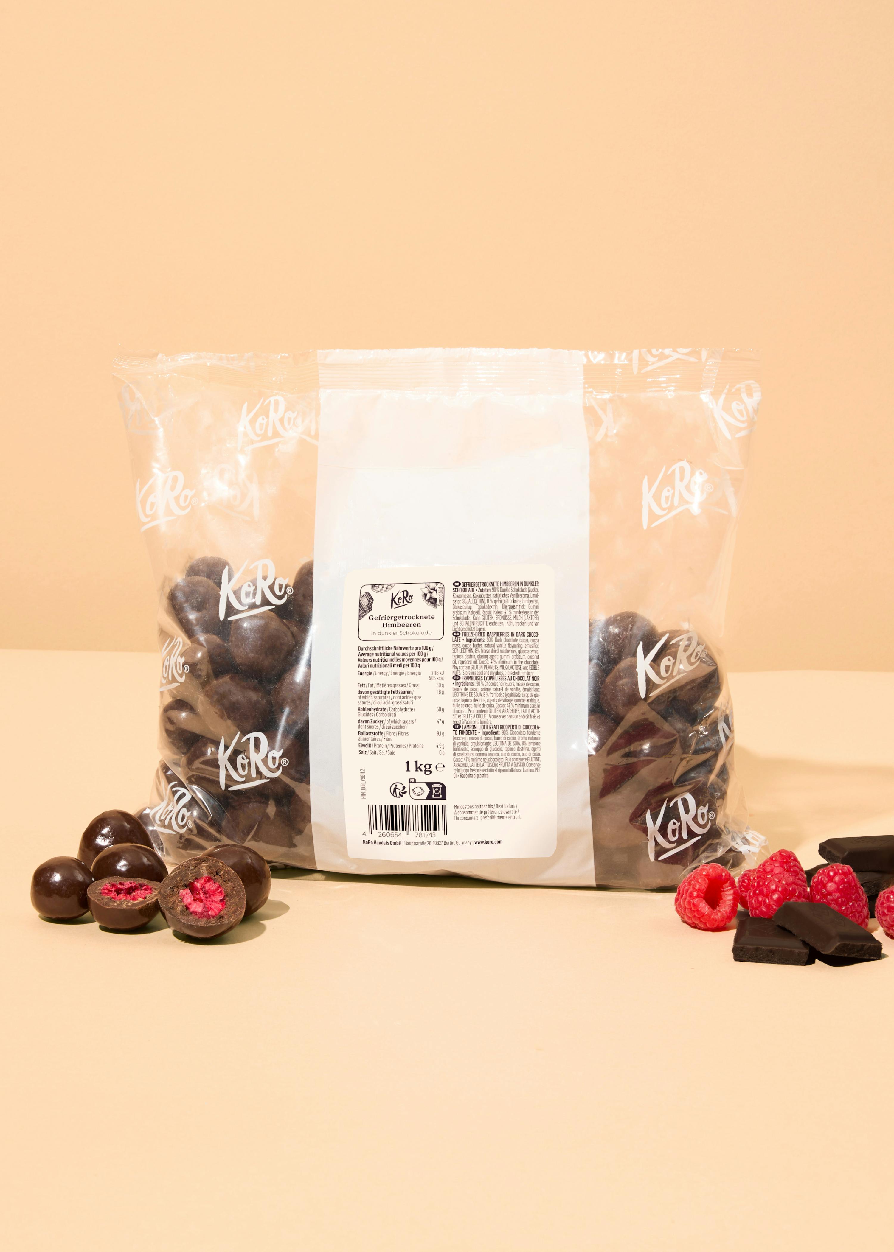 Gefriergetrocknete Himbeeren in dunkler Schokolade 1 kg
