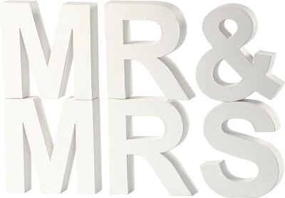 Bogstaver - Mr & Mrs - Hvid - Papmaché - H 17,5 CM