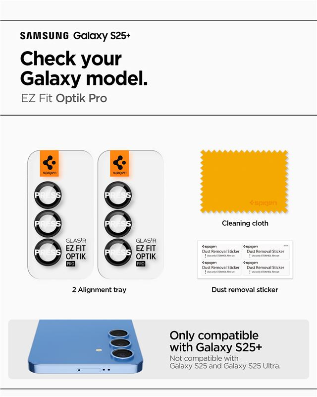 (2er Set) Samsung Galaxy S25  Plus Glas Tr EZ Fit Optik Pro Kamera Objektiv Protector Panzer Glas Case Friendly mit Rahmen (AGL09088)