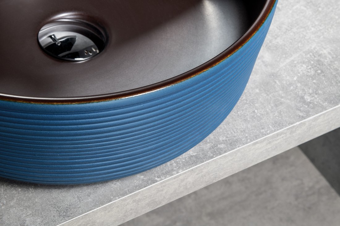Sapho Priori waskom rond 40cm blauw-bruin