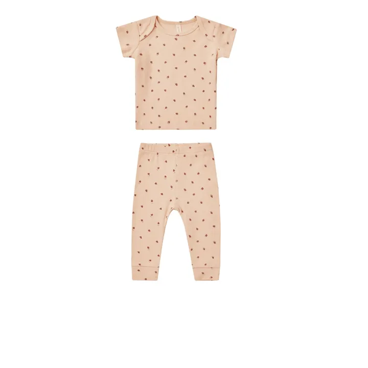 Quincy Mae T-Shirt et Legging Côtelé Fraises | Beige rosé