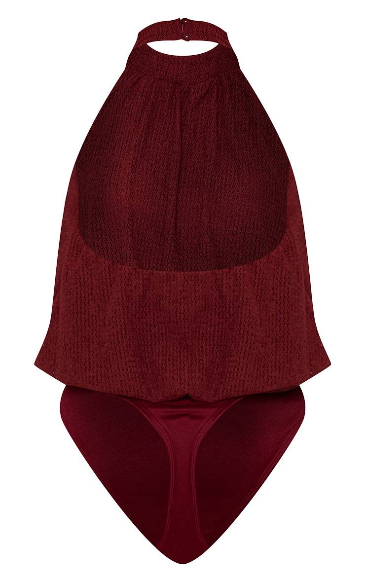 Rouge Vin Ensemble Body Bouffant À Col Licou Texturé
