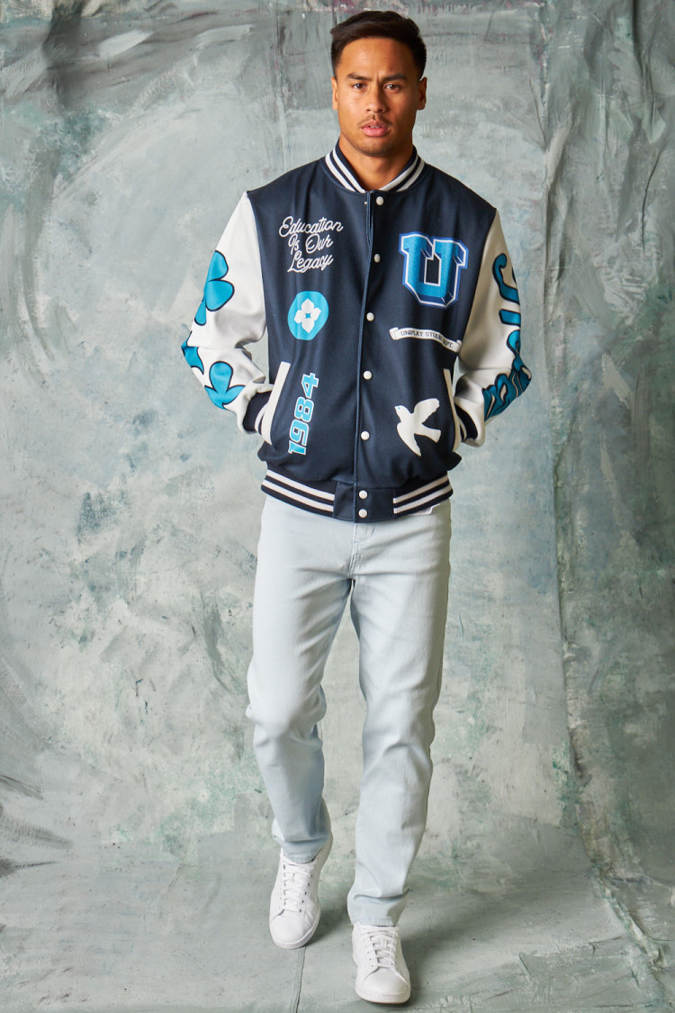 Bomber universitaire à logo noir et blanc
