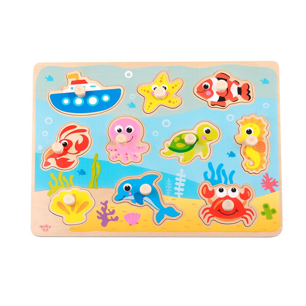 Tooky Toy Holzpuzzle Marine 11-teilig TY856, 10 bunte Puzzleteile, ab 18 Monate bunt