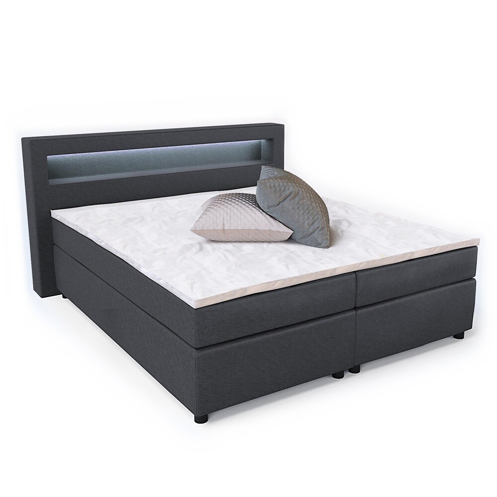 Design Boxspringbett 180x200 cm H2 LED Doppelbett Hotelbett Ehebett anthrazit