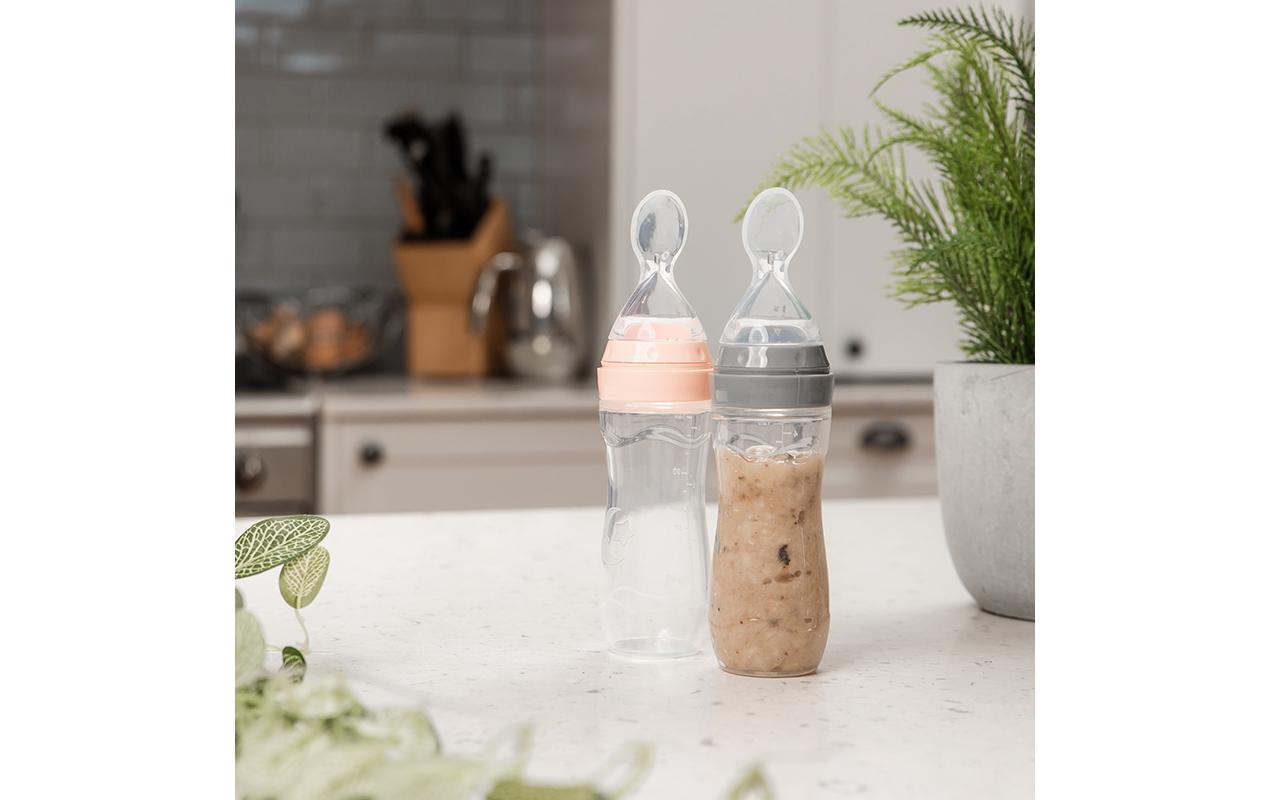 Nahrungsbehälter mit integriertem Löffel 120 mlSqueeze Fütter-Flasche mit Löffel