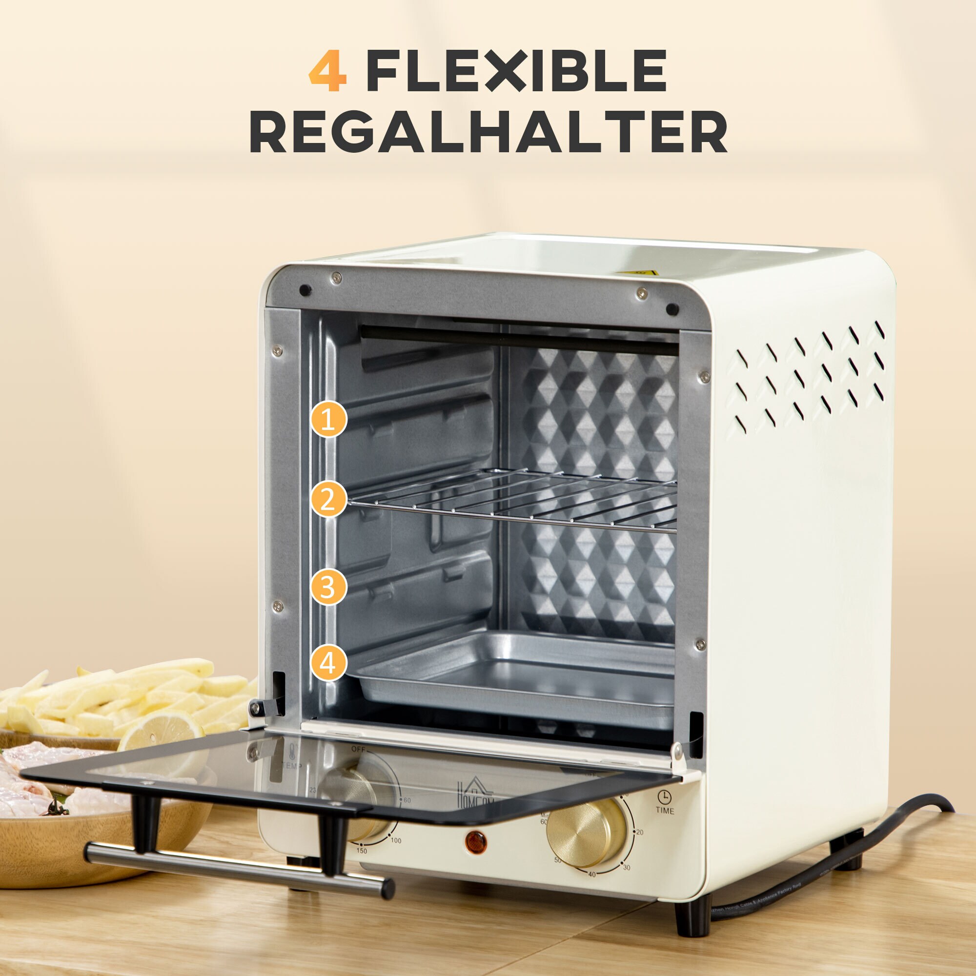 HOMCOM Minibackofen mit Auffangfach weiß 25,5L x 27,5B x 32H cm