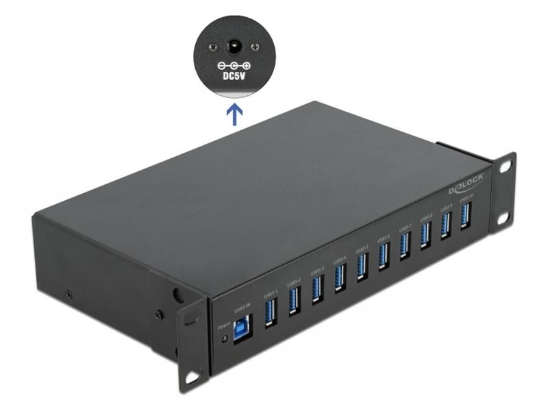 Delock USB-Hub 64112 USB 3.0 - 10x USB-A Rackmontage-fähiger 10-Port-Industrie-Hub