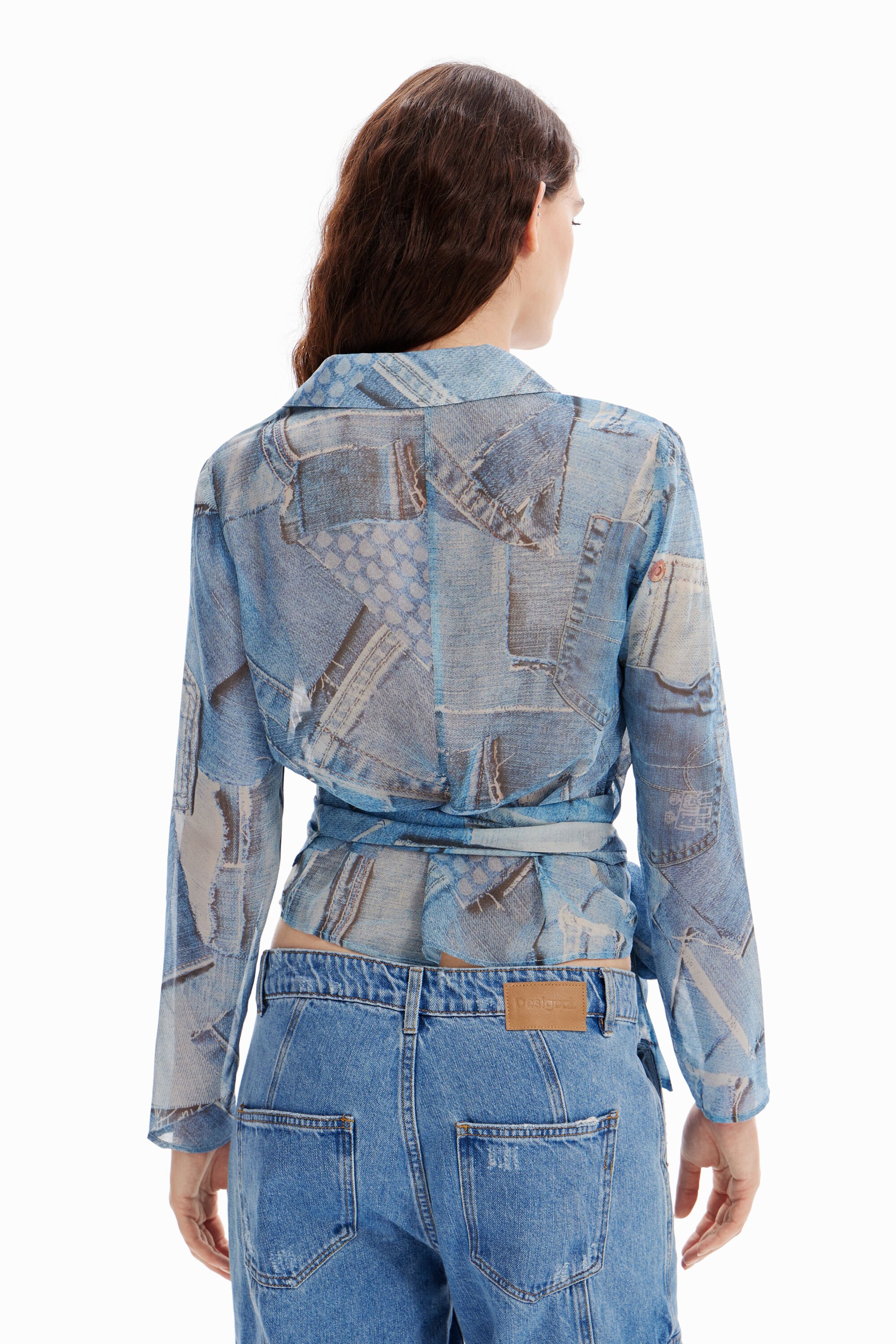 Blouse croisée patchwork denim