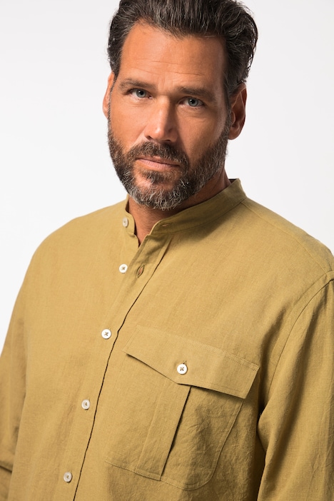 Leinenmix-Hemd, Langarm, Stehkragen, Modern Fit, bis 8 XL