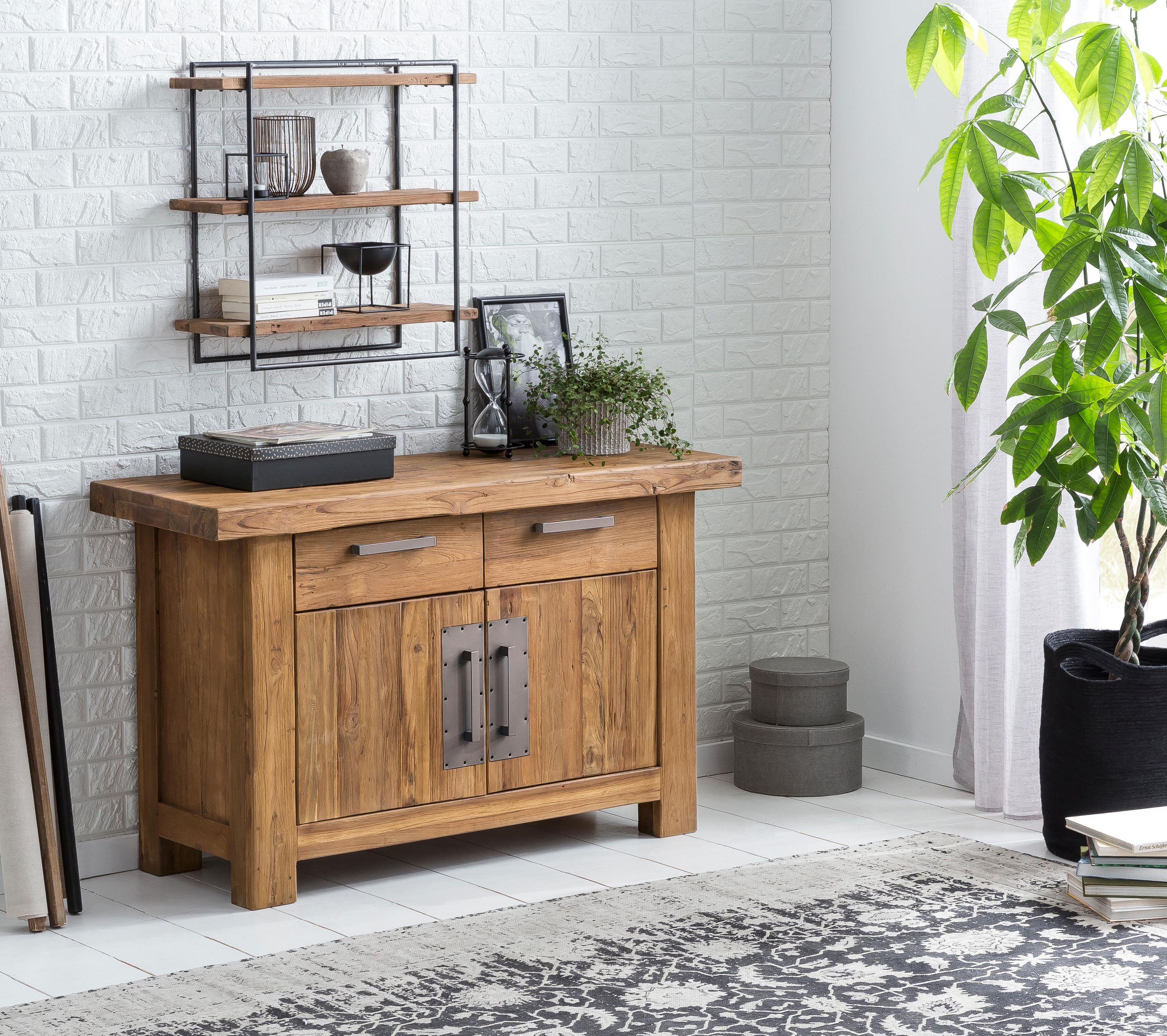 Kommode CORAL Teakholz Schubladenschrank Sideboard Wohnzimmer Mehrzweck Schrank