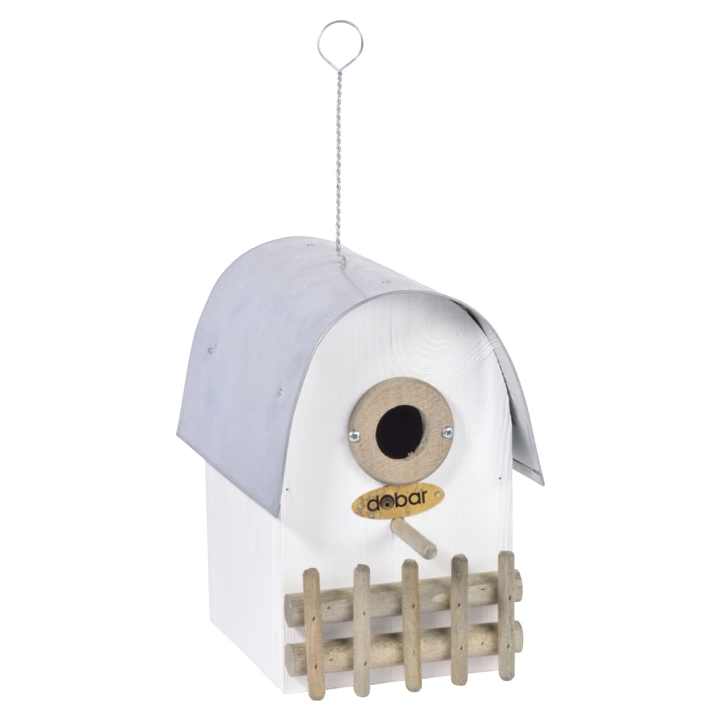 Nichoir à oiseaux ivory avec toit arrondi en zinc blanc/argenté