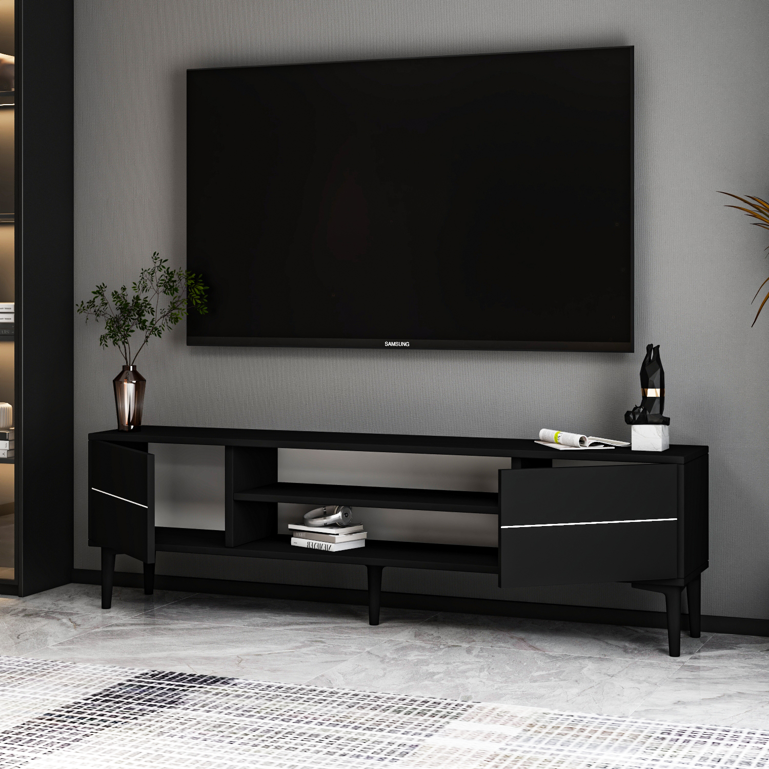 TV-Lowboard - schwarz - 140 cm