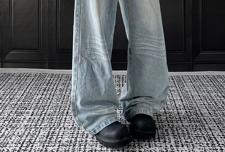 AXEN - Mid Rise Washed Wide Leg Jeans