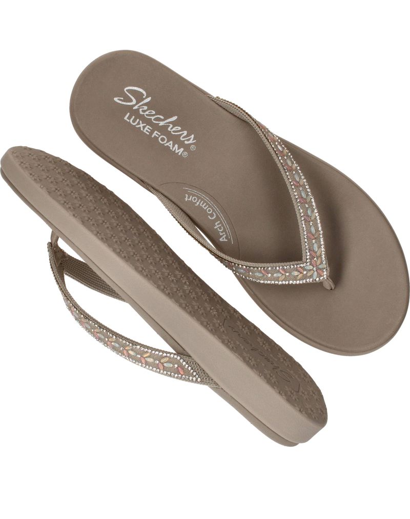 Skechers Meditation Luxe Slippers Taupe Dames