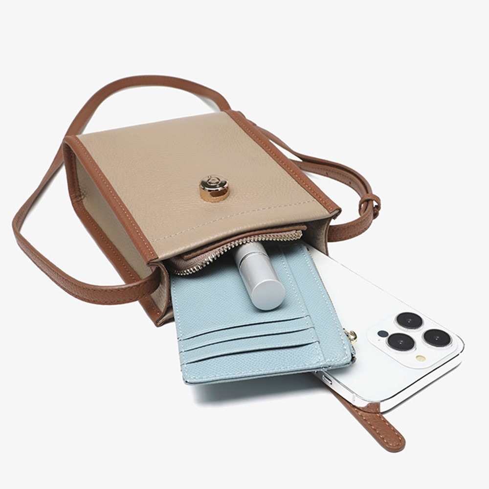 (18x13x6cm) Universal Handy Leder Umhängetasche Portemonnaie Fashion Crossbody Bag - Weiss / Braun