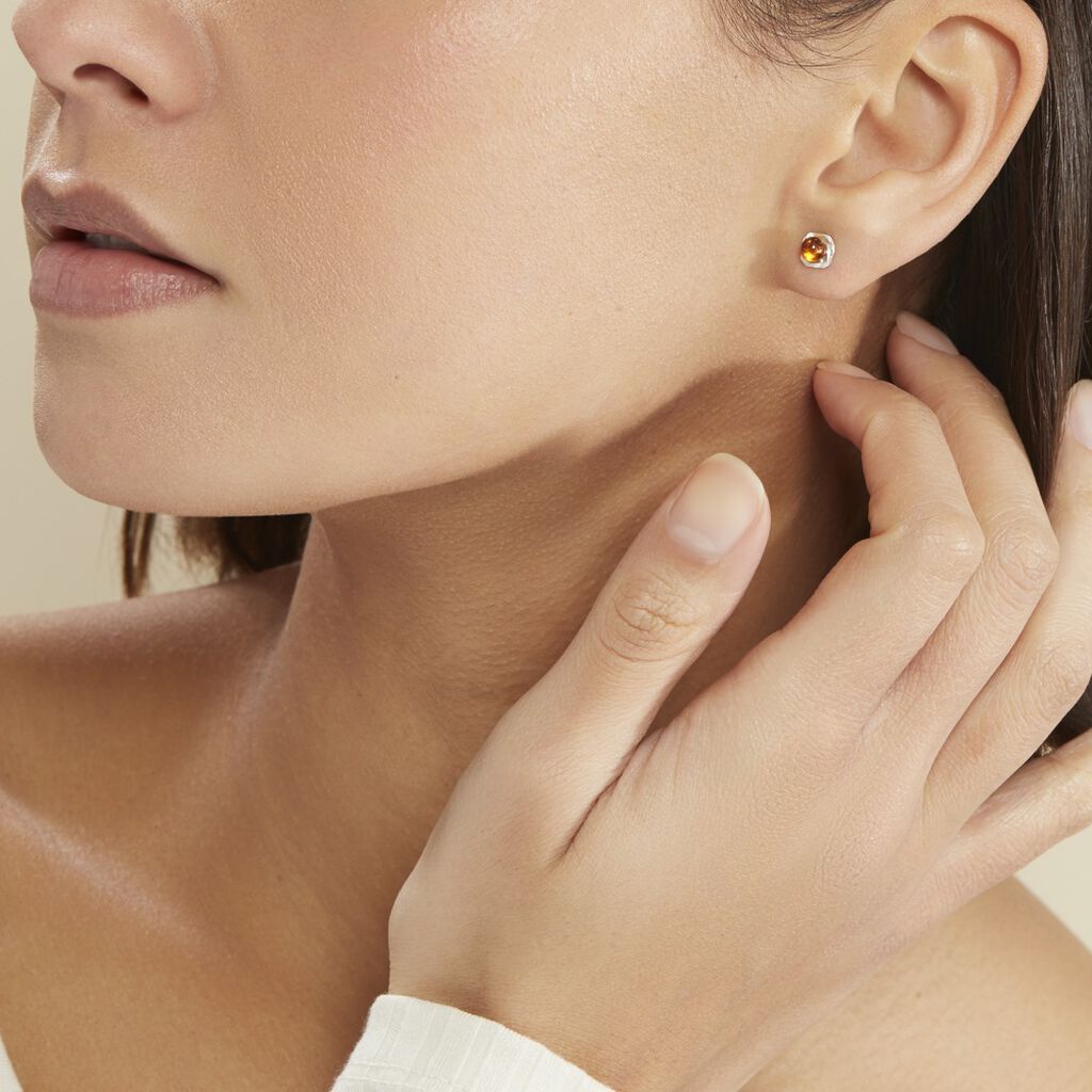 Boucles D'oreilles Puces Argent Blanc Joude Ambre