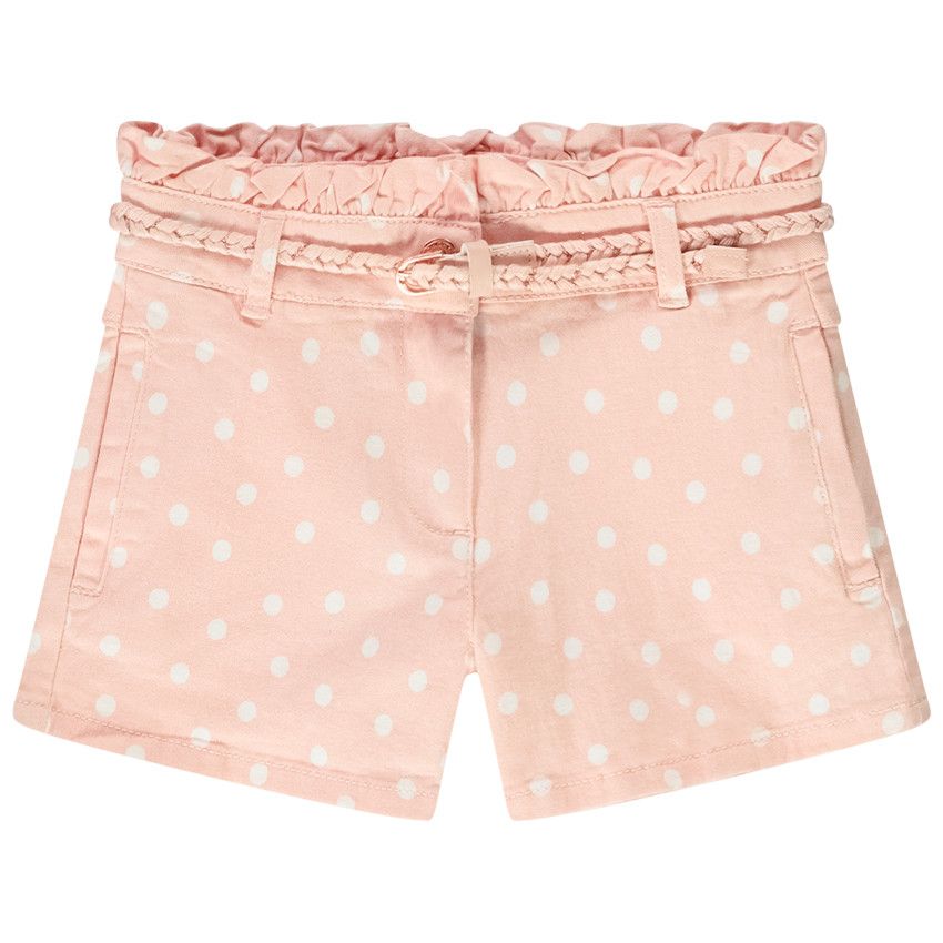 Short en twill imprimé fantaisie avec ceinture tressée pour fille - Rose
