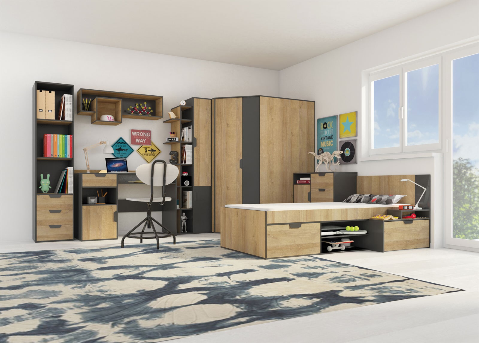 Kommode Nano Eiche Riviera/Graphit Nachbildung ca. 90 x 85 x 40 cm