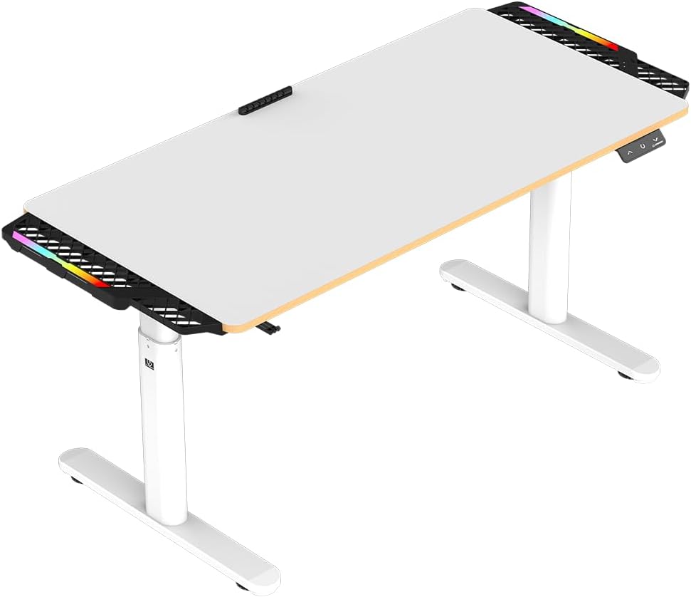 ULTRADESK - Pulsar Kinderschreibtisch Höhenverstellbar - Höhenverstellbarer Schreibtisch - 136x60x55-81cm - Computertisch für 2 Monitore - für Kinderzimmer, Jugendzimmer - Weiß, mit LED
