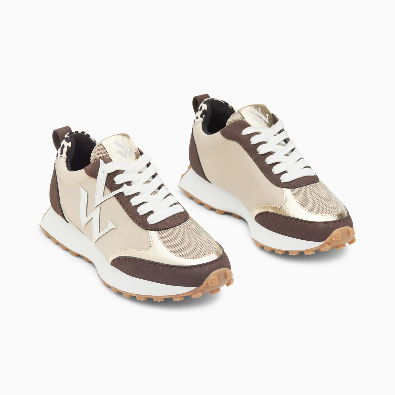 Sneakers-Baskets monogramme Grace beige et marron à semelle running