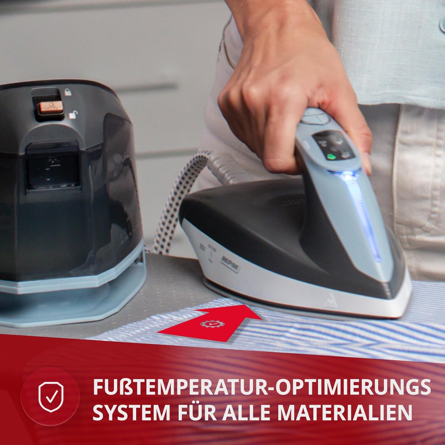 MPM MZE-23 Damfbügelstation 5,5 Bar, Dampfbügeleisen, Keramiksohle, Vertikale Dampffunktion, Dampfhub 400 g/min, Tank 1,5 L, Selbstreinigung, Auto Off, 3000W, Keramik