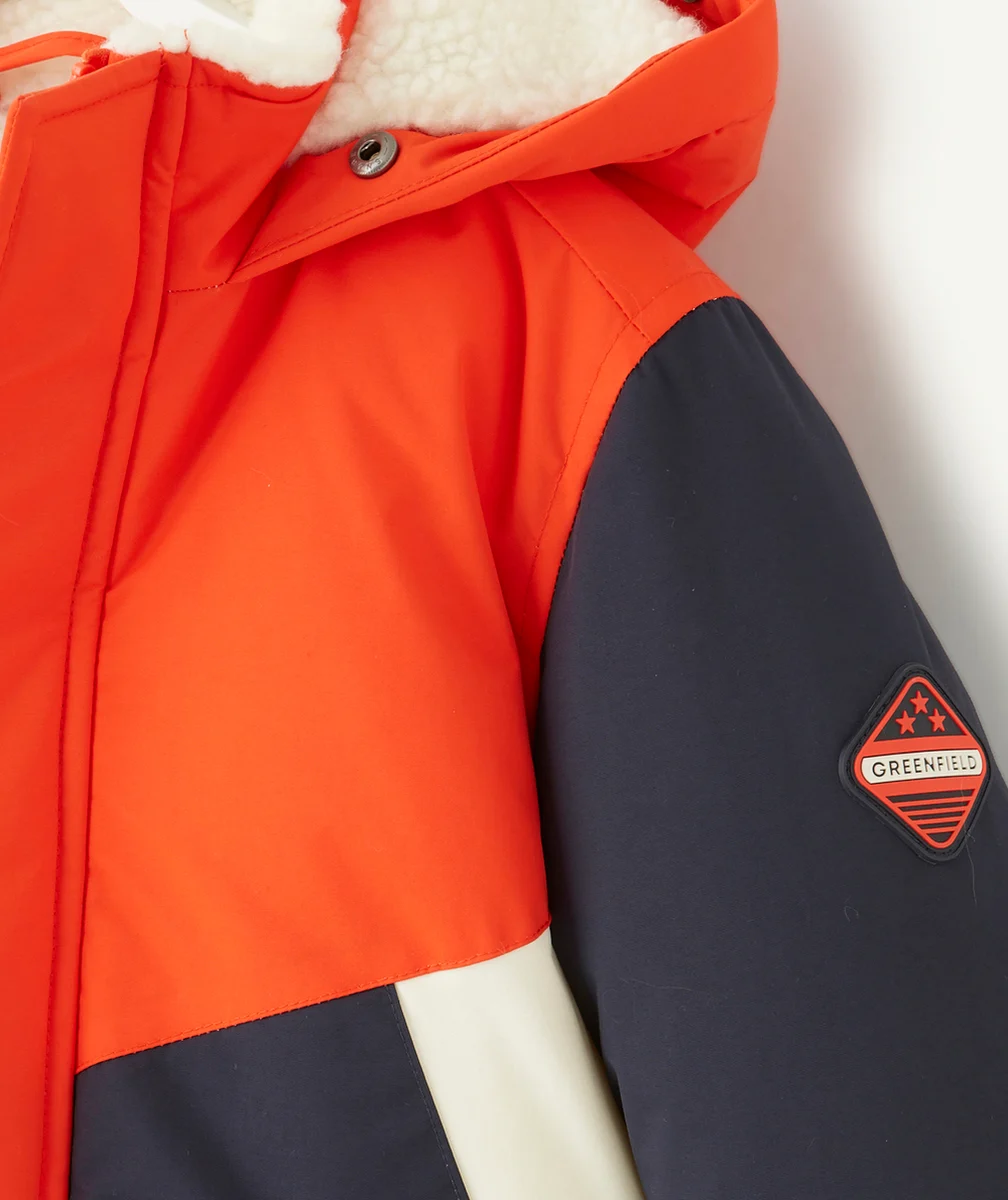 DOUDOUNE GARÇON EN REMBOURRAGE RECYCLÉ COLORBLOCK ORANGE
