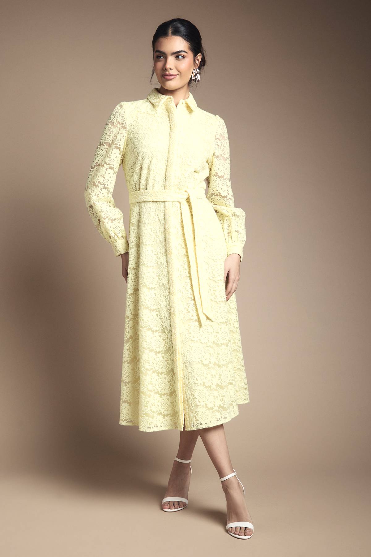 Wallis Robe Midi Chemisier En Organza À Broderies Florales